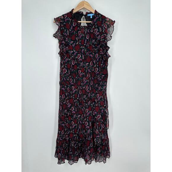 Draper James Kacey Dress Smocked Waist Faux Wrap Ruffle Flutter Floral Midi - Picture 5 of 13